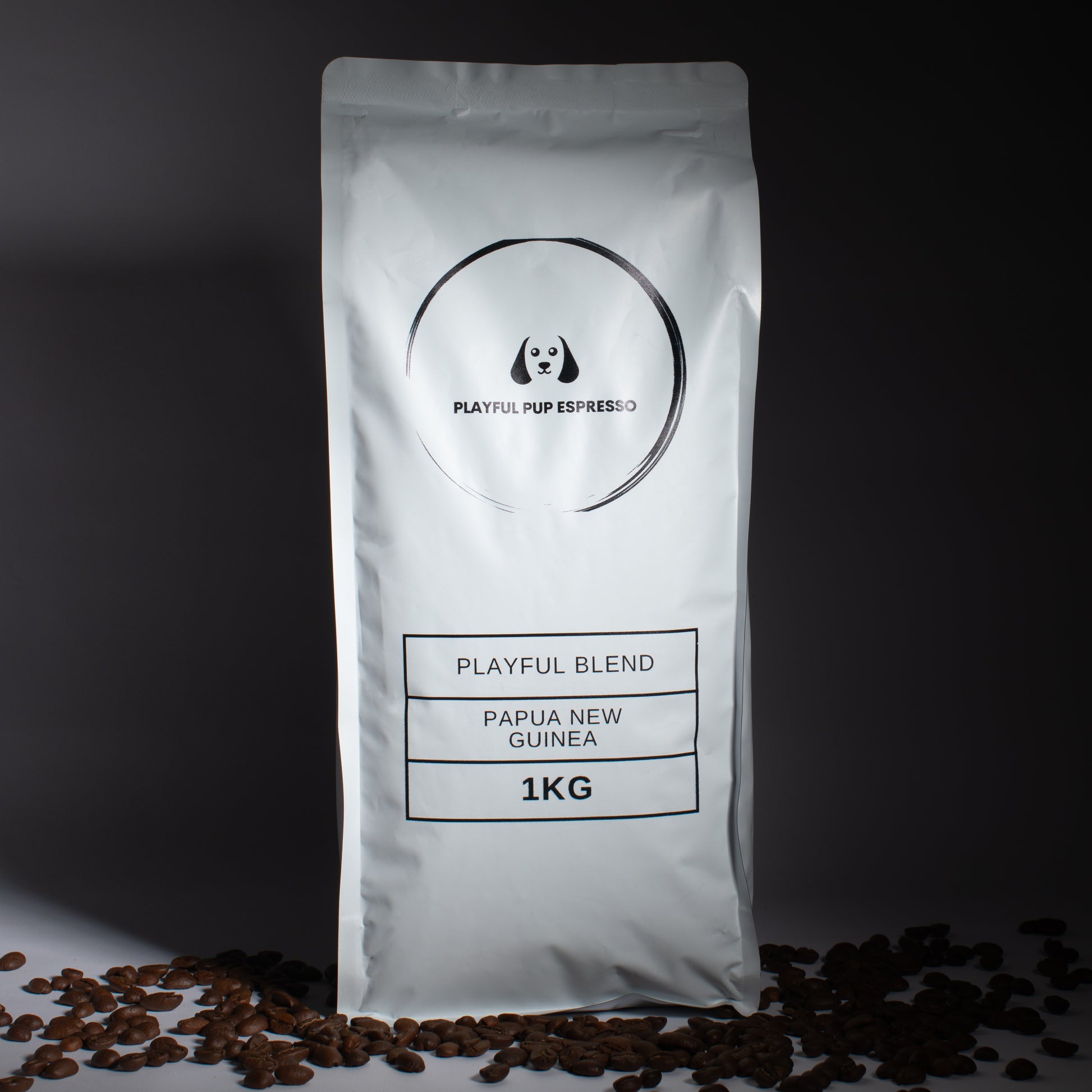 alt="Playful Blend medium roast coffee beans by Playful Pup Espresso"

